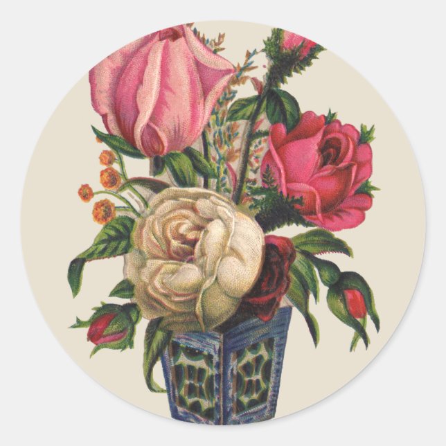 Rose Viktorianische Blume Blumenstrauß Runder Aufkleber (Vorderseite)