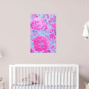 Rose Vintag Bush-Retro Rosa & Blau Poster