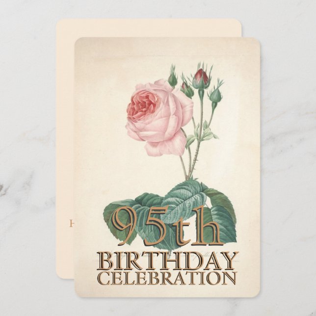 Rose vintage 95e anniversaire Invitation (Devant / Derrière)