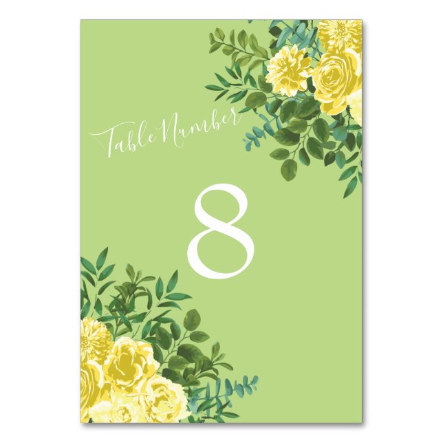 Rose Vintage Hochzeit von Gelb und Grün Tischnummer (Rückseite)