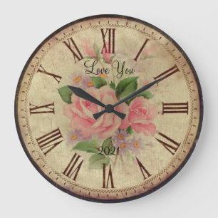 Rose vintage mit persönlichem Text Große Wanduhr