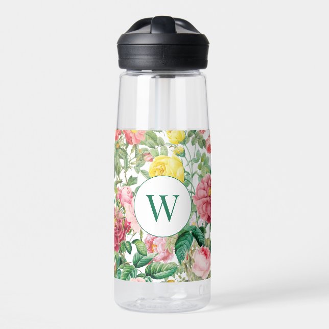 Rose Vintager Frühlingsgarten Mit Monogramm Trinkflasche (Vorne)