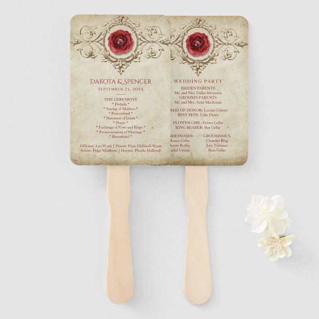 Rose | Vintages Grunge Crimson Red Program Fächer (Vorne und Hinten)