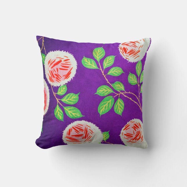 Rose, Vintages japanisches Design Kissen (Vorderseite)