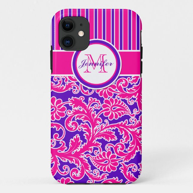 Rose violet blanc rayé Damask 2 iPhone 5 Coque (Dos)