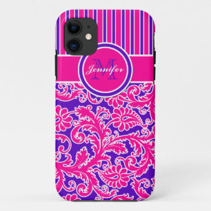 Rose violet blanc rayé Damask 3 iPhone 5 Coque