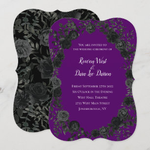 Rose violet et noir Invitations de mariage gothiqu