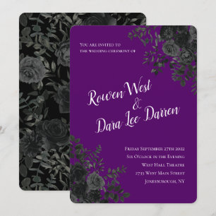 Rose violet et noir Invitations de mariage gothiqu