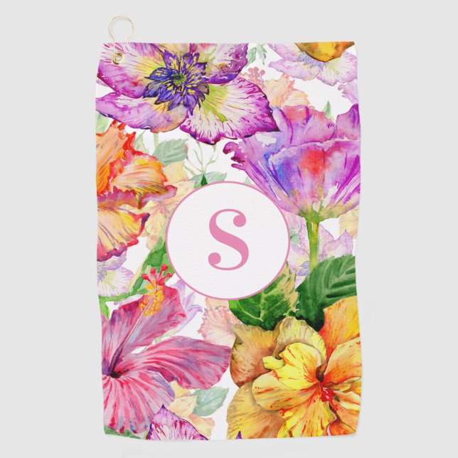 Rose violet jaune Floral Monogramme serviette de g (Devant)