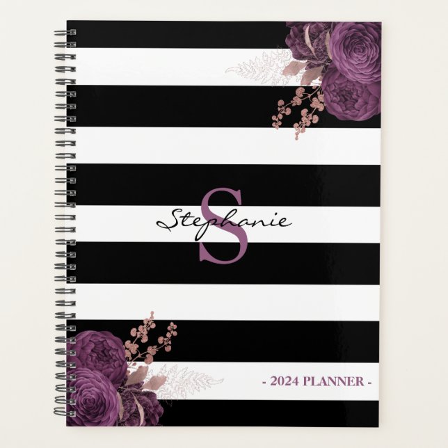 Rose violet or Floral Monogramme noir blanc 2024 (Devant)