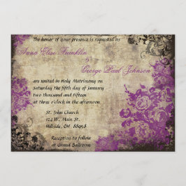 Rose violet vintage mariage invitation