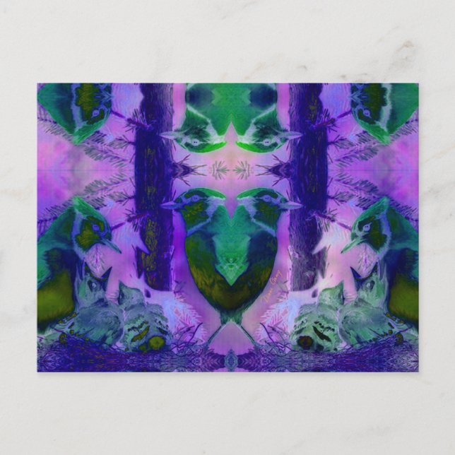 Rose Vögel, Abstrakter Violettrosa Zyklus Postkarte (Vorderseite)