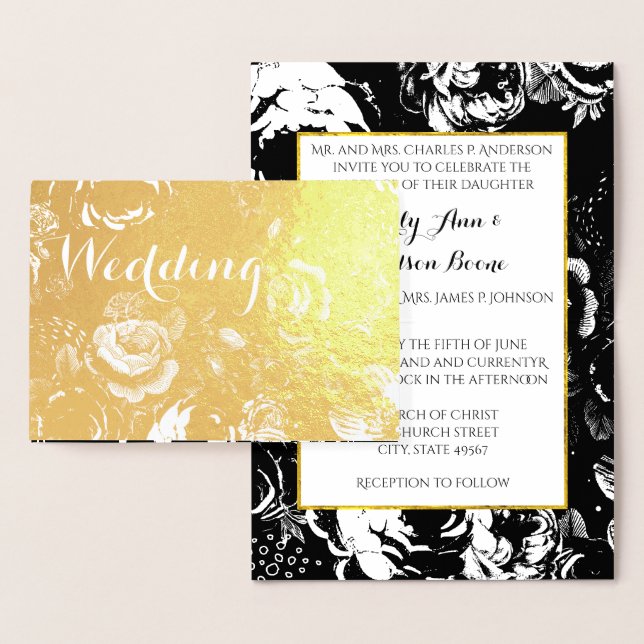Rose von Goldfolie Typografie Hochzeitseinladungen Folienkarte (Anzeige)