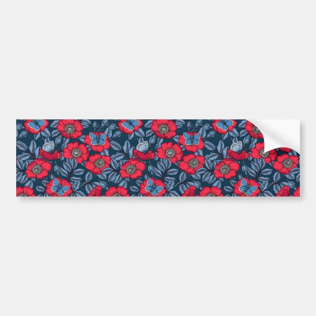 Rose von Hunden und Schmetterlinge in blau und rot Autoaufkleber (Vorne)