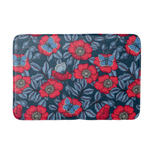 Rose von Hunden und Schmetterlinge in blau und rot Badematte