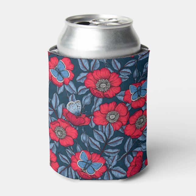 Rose von Hunden und Schmetterlinge in blau und rot Dosenkühler (Kanne Vorderseite)