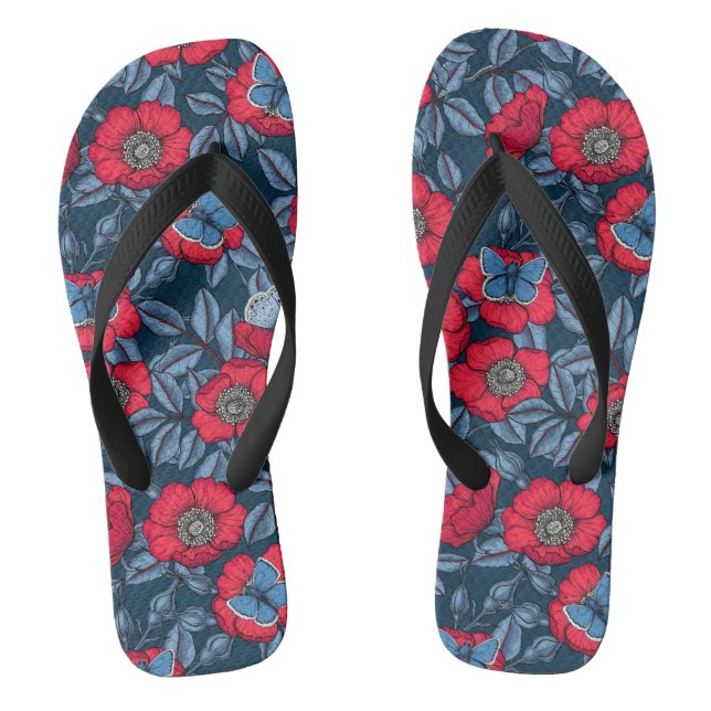 Rose von Hunden und Schmetterlinge in blau und rot Flip Flops (Fußbett)