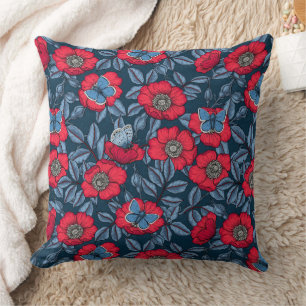 Rose von Hunden und Schmetterlinge in blau und rot Kissen