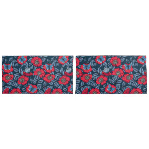 Rose von Hunden und Schmetterlinge in blau und rot Kissenbezug