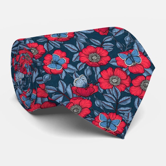 Rose von Hunden und Schmetterlinge in blau und rot Krawatte (Gerollt)
