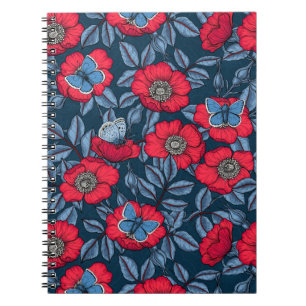 Rose von Hunden und Schmetterlinge in blau und rot Notizblock