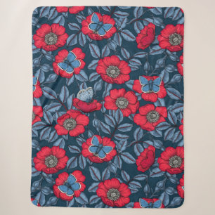 Rose von Hunden und Schmetterlinge in blau und rot Sherpadecke
