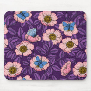 Rose von Hunden und Schmetterlinge in rosa und lil Mousepad