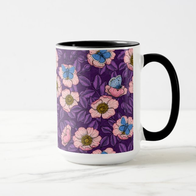 Rose von Hunden und Schmetterlinge in rosa und lil Tasse (Rechts)