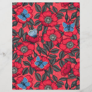 Rose von Hunden und Schmetterlinge in Rot und Blau