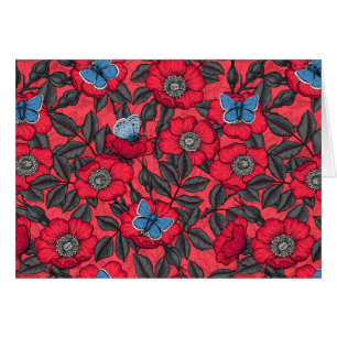 Rose von Hunden und Schmetterlinge in Rot und Blau