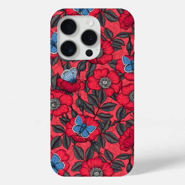 Rose von Hunden und Schmetterlinge in Rot und Blau Case-Mate iPhone Hülle (Rückseite)
