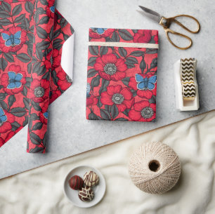 Rose von Hunden und Schmetterlinge in Rot und Blau Geschenkpapier