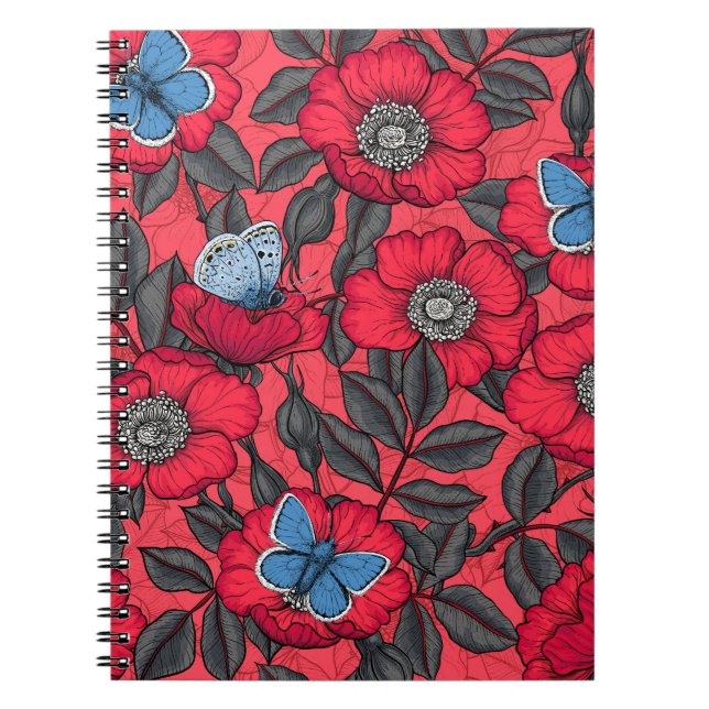 Rose von Hunden und Schmetterlinge in Rot und Blau Notizblock (Vorderseite)