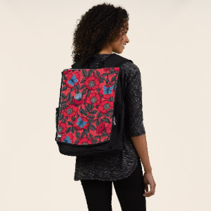 Rose von Hunden und Schmetterlinge in Rot und Blau Rucksack