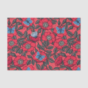 Rose von Hunden und Schmetterlinge in Rot und Blau Seidenpapier