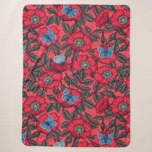 Rose von Hunden und Schmetterlinge in Rot und Blau Sherpadecke