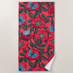 Rose von Hunden und Schmetterlinge in Rot und Blau Strandtuch