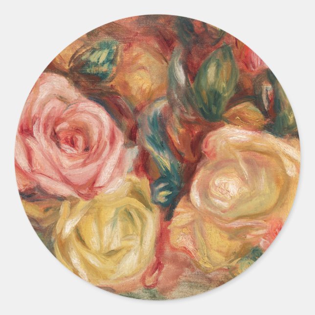 Rose von Renoir Impressionist Painting Runder Aufkleber (Vorderseite)
