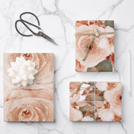 Rose Wasserfarbe Elegante, florale hübsche Hochzei Geschenkpapier Set