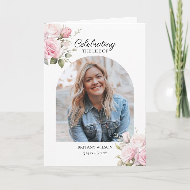 Rose Wasserfarbe Foto Beerdigung Gedenkstätte P Programm (Vorderseite)