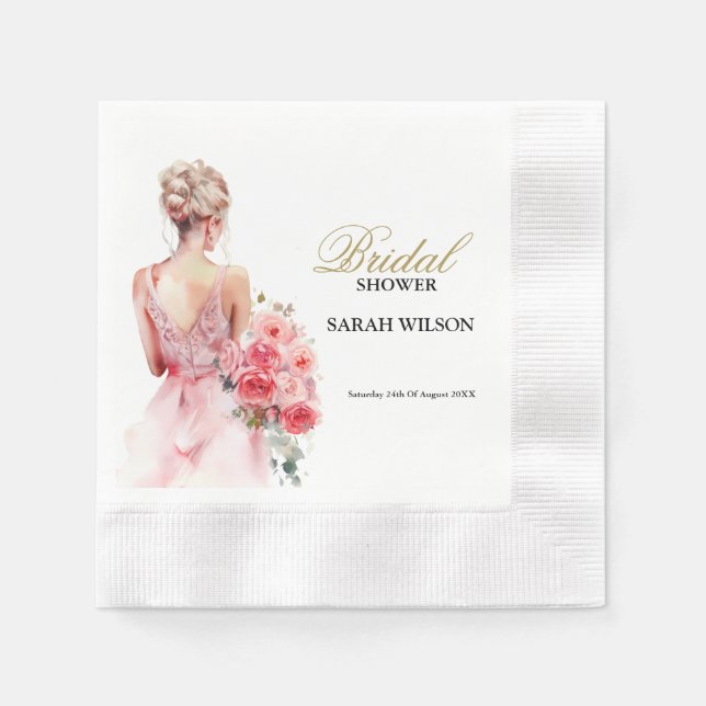 Rose Wasserfarbe Hochzeitskraut Brautparty Serviette (Vorderseite)