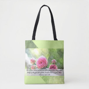 Rose Wasserfarbe Römer 3:23 und 24 Tasche
