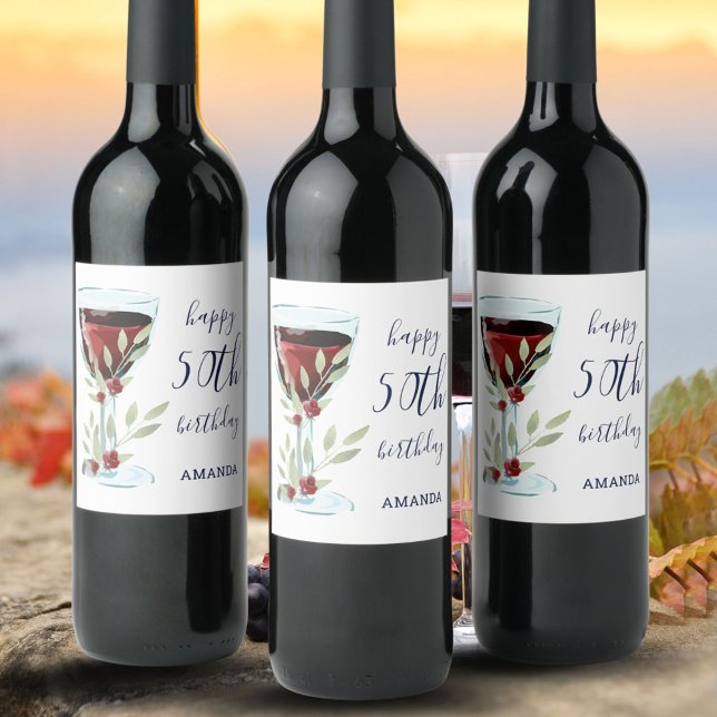 Rose Wasserfarbe Rotwein 50. Geburtstag Weinetikett (Von Creator hochgeladen)
