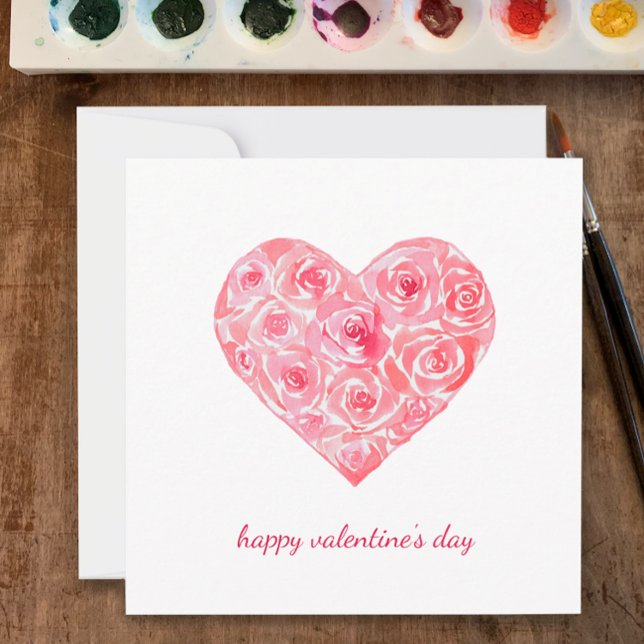 Rose Wasserfarbe  Valentinstag Feiertagskarte (Made with love, send a hand painted watercolor trendy custom Valentine’s Day card.)