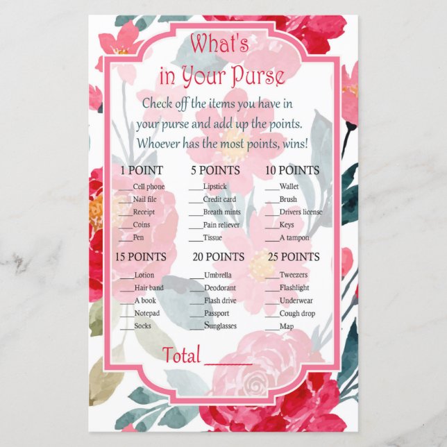 Rose Wasserfarbe Was ist in deinem Geldbeutel? (Vorderseite)