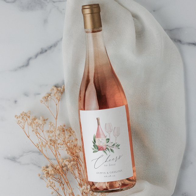 Rose Wasserfarbe Wein Botanische Feiern zur Liebe Weinetikett (Von Creator hochgeladen)