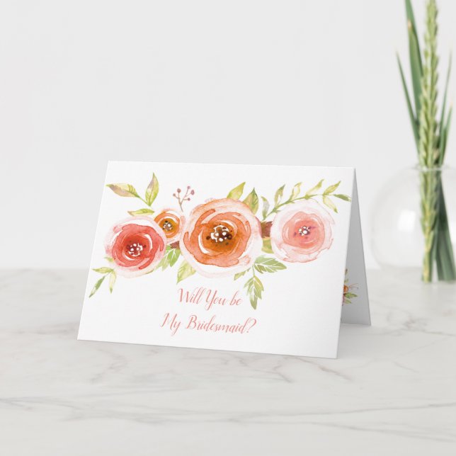 Rose Wasserfarbe wirst du meine Bridesmaid sein? K Karte (Vorderseite)