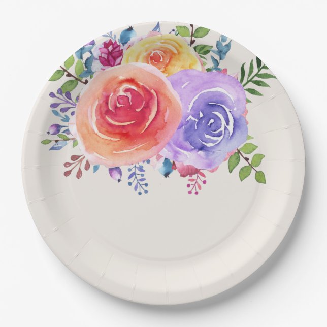 Rose Wasserfarben Pappteller (Vorderseite)