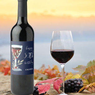 Rose Watercolor Blau 50. Geburtstag Weinetikett