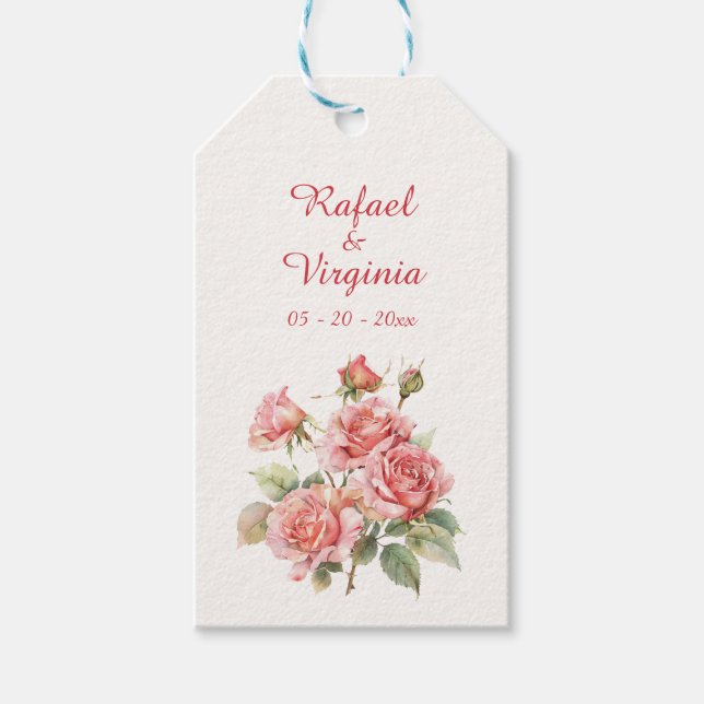 Rose Watercolor Bouquet Wedding Geschenkanhänger (Vorderseite)